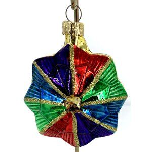West Germany Christmas Ornament Blown Glass Multicolor Snowflake 2.5" Vintage